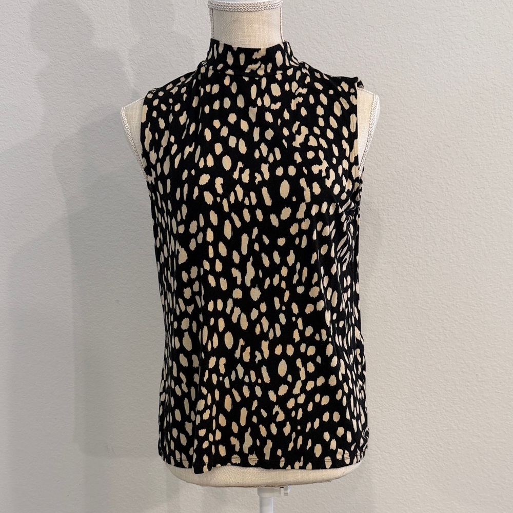 Chico's Sleeveless Mock Neck Animal Spot Print Top - Black & Cream